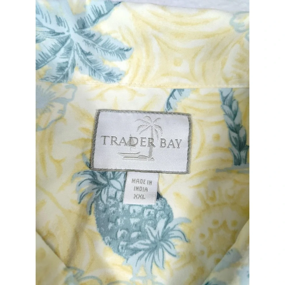 Trader Bay Shirt Mens 2XL Yellow Hawaiian Palm Pineapple Print Aloha Casual AOP